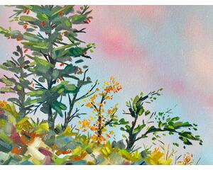 Landscape Original Chris Wakefield Mixed Media Painting on Canvas "Hillside Hike"